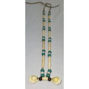 Native American Style Bone Hairpipe Necklace Cowrie Shells & Pendants Vintage